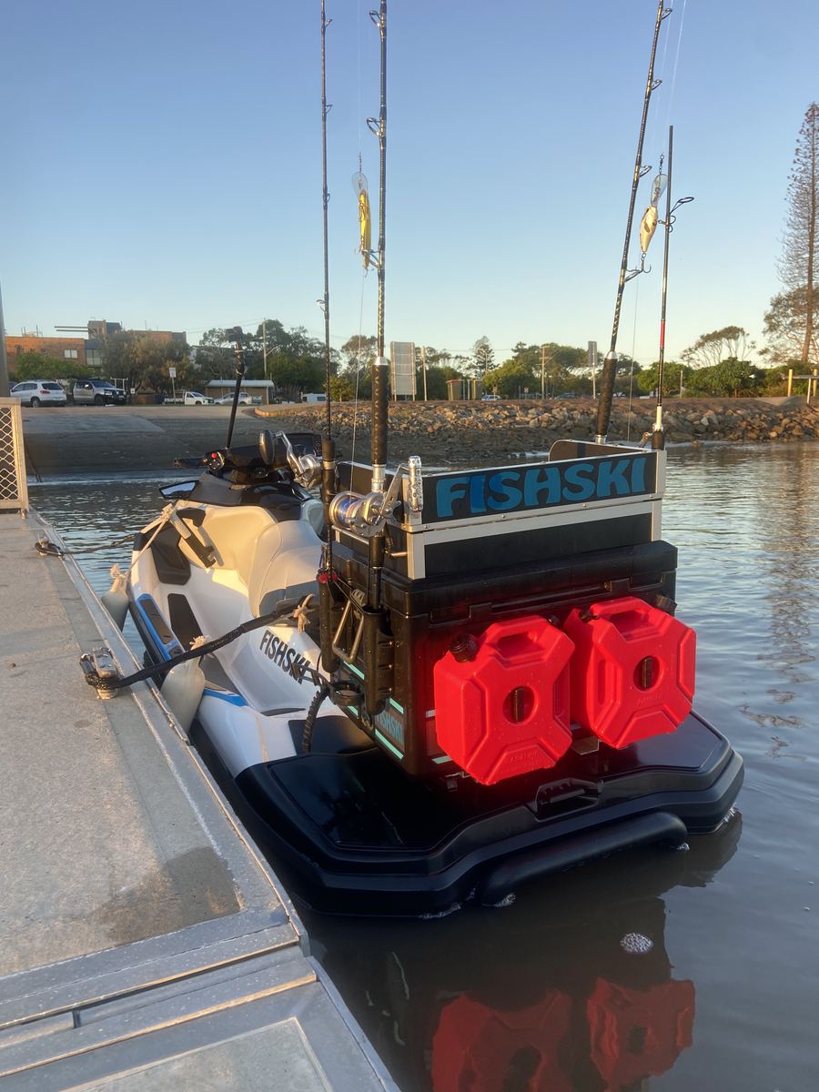 Fishski rigged jet ski fishing station